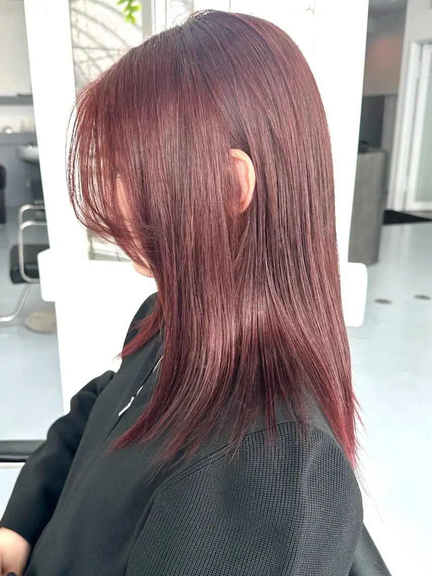ミディアム カラー ブリーチ ボルドーカラー 透明感カラー ダブルカラー ブリーチなしカラー 🫧まなみ ブリーチ ヘアセット🫧のヘアスタイル