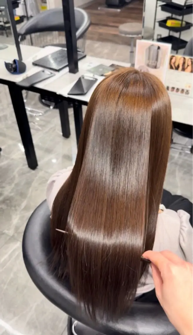 ロング ヘアカラー 縮毛矯正 りきと🦋河原町 縮毛矯正/艶カラーのヘアスタイル