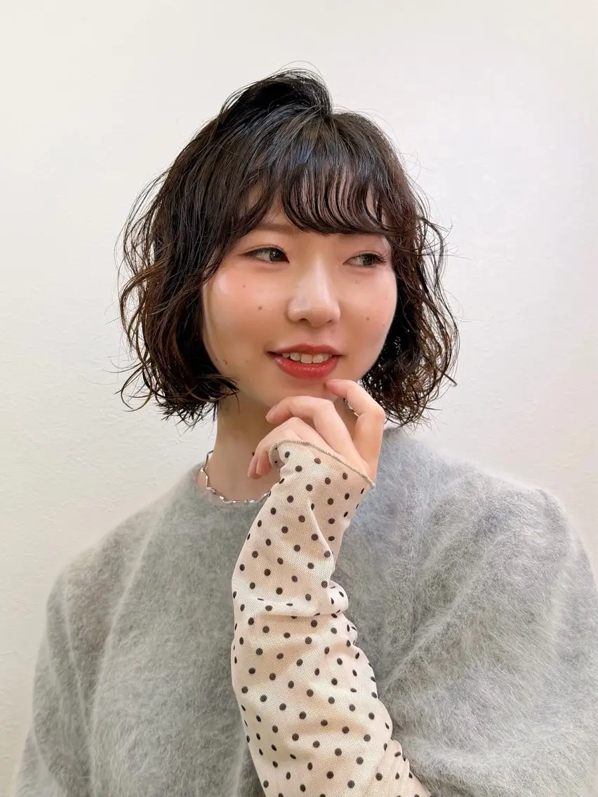 ショート パーマ ボブ 🌱表参道/メンズ/ 顔まわりレイヤー🫧のヘアスタイル