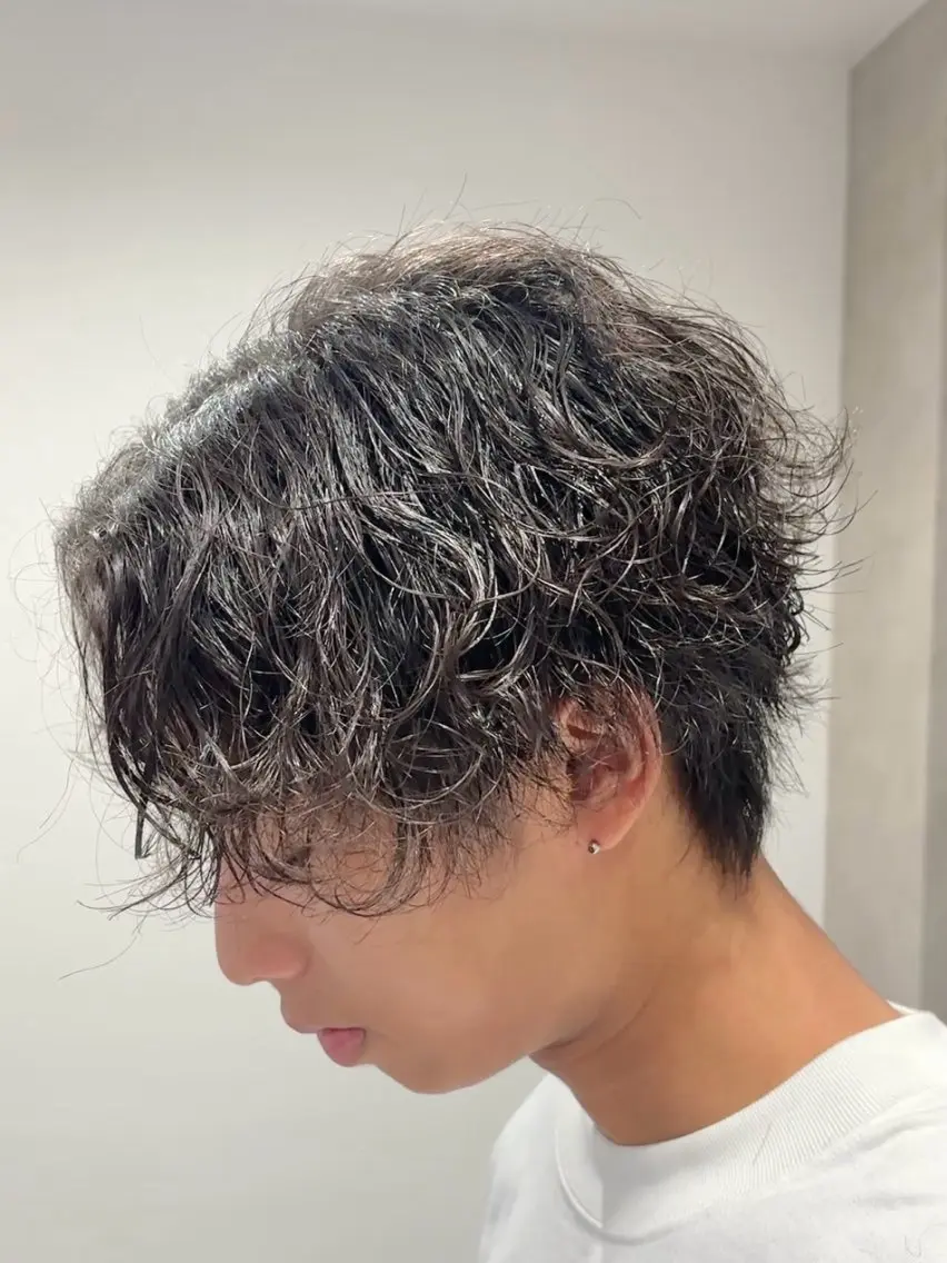 ミディアム パーマ メンズ カット パーマ 淺野 夕都のヘアスタイル