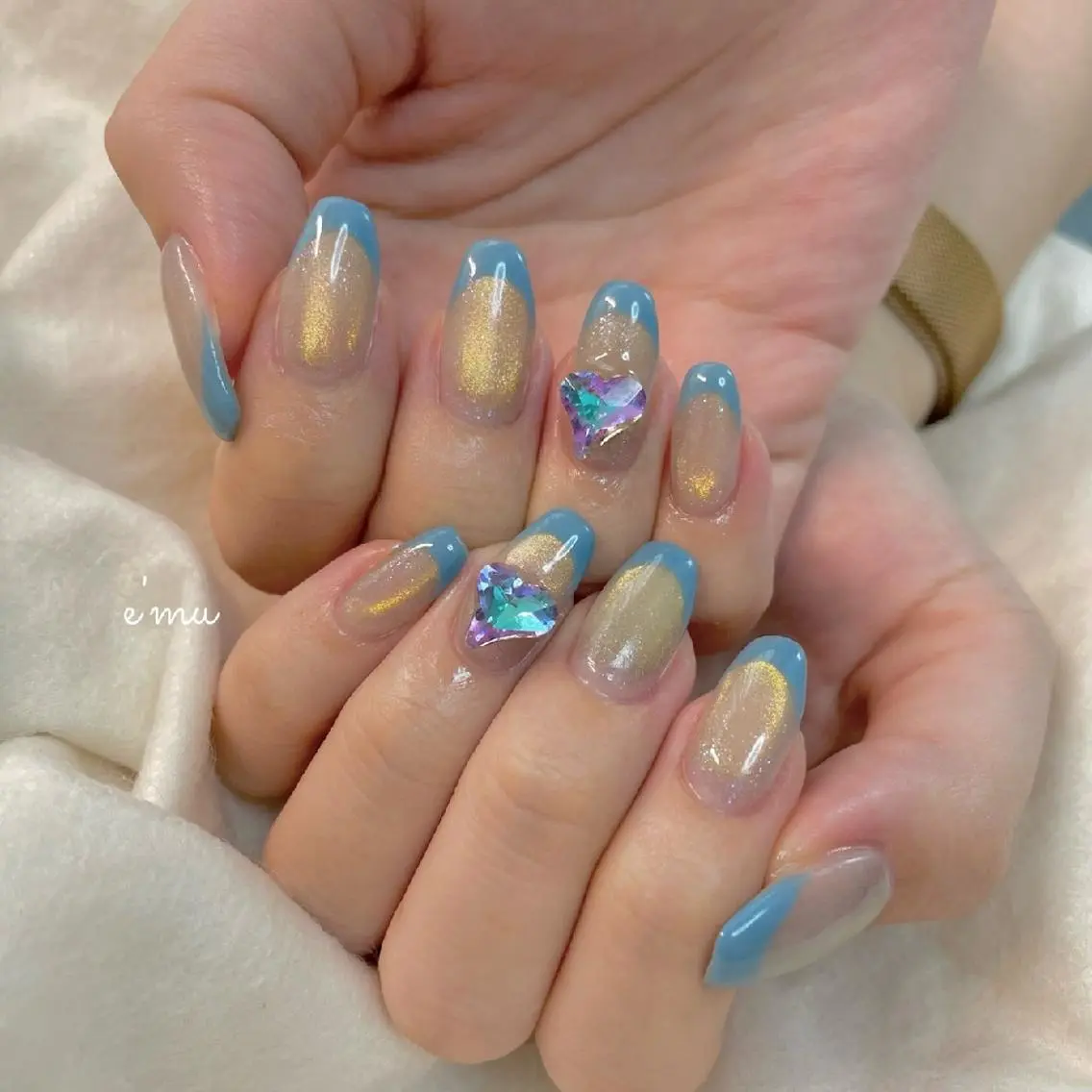ネイル フレンチネイル ハート マグネットネイル nail salon e'mu💐のネイルデザイン