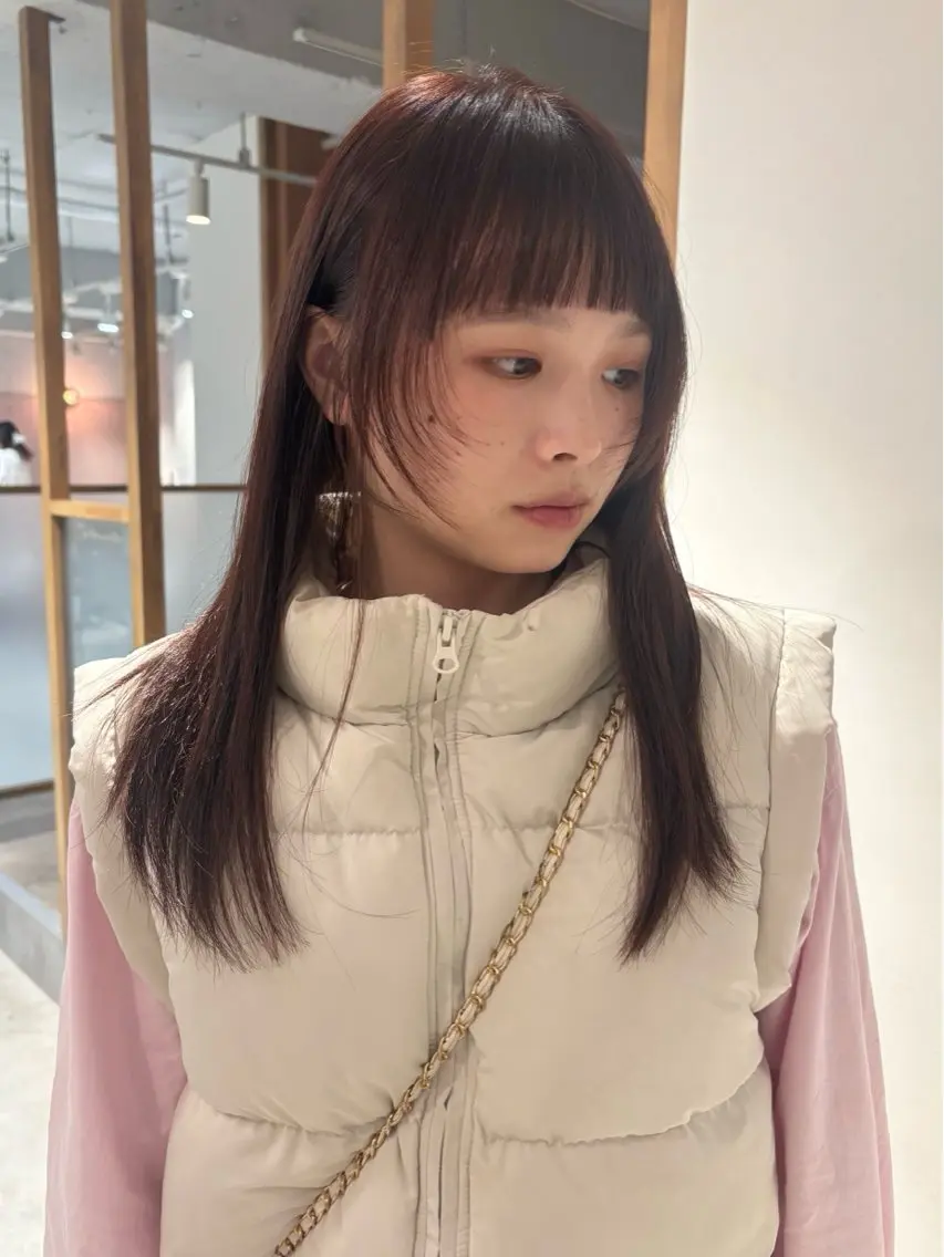ロング カラー ブリーチ ブラウンカラー ブリーチなしカラー 顔まわりレイヤー レイヤーカット カット ヘアカラー トリートメント mei|顔まわり ×透明感カラーのヘアスタイル