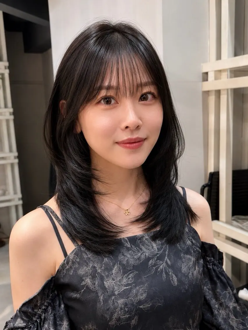 ミディアム カット ヘアカラー トリートメント 恵比寿結べるレイヤー 地毛風カラー大場のヘアスタイル