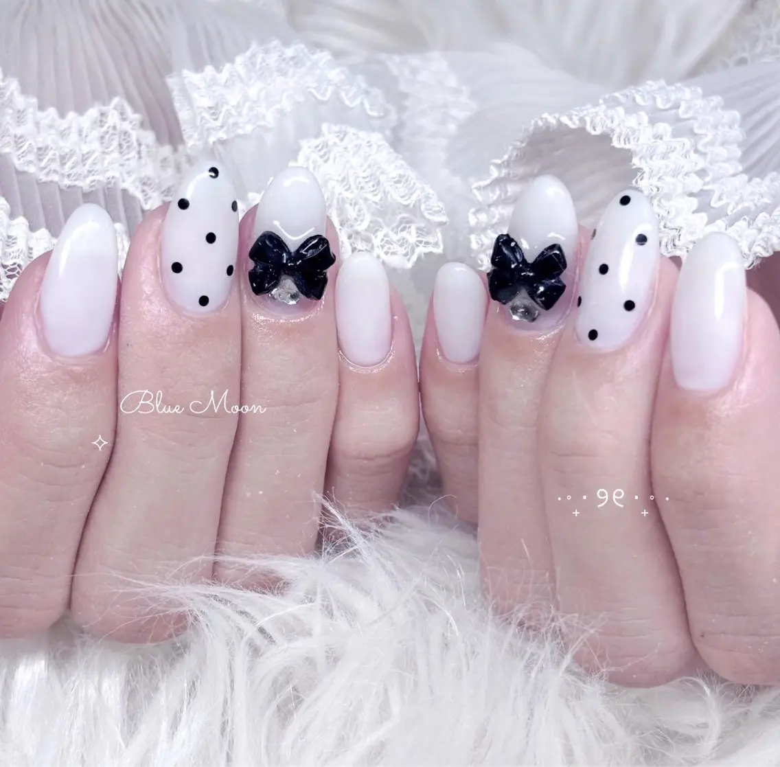ネイル ハート リボン ハンドネイル フットネイル nail salon Blue Moonのネイルデザイン