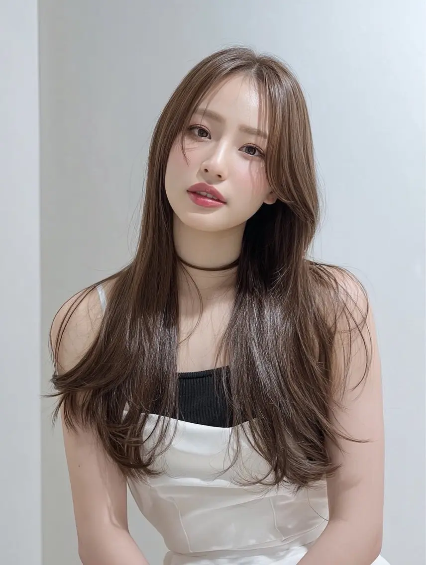 ロング ロングレイヤー くびれヘア 韓国風ヘア レイヤーカット ロング ヘアカラー トリートメント Link mili ゆうすけのヘアスタイル