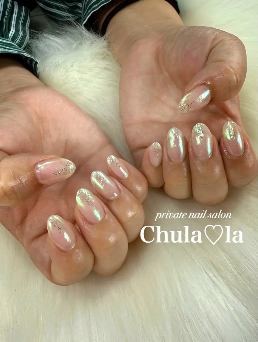 ネイル オーロラネイル ラメ(グリッター) ハンドネイル Chula♡la 豊見城市高安のネイルデザイン