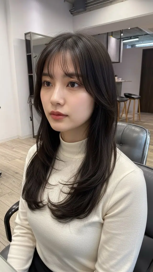 ロング 顔まわりレイヤー 髪質改善 韓国風ヘア レイヤーカット トリートメント カット ヘアカラー トリートメント HINA🫧顔まわり /レイヤーカットのヘアスタイル