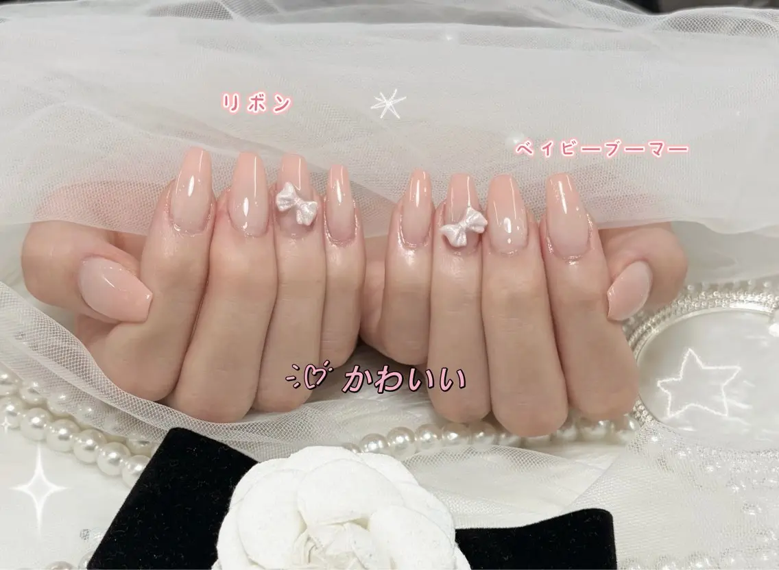 ネイル グラデーション リボン シンプルネイル ハンドネイル YURI NAILのネイルデザイン