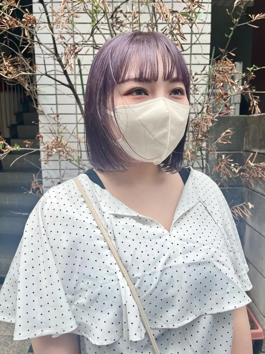 ショート カラー ヘアアレンジ ブリーチ グレージュ ラベンダーカラー ラベンダーグレージュ ラベンダーグレー カット ヘアカラー トリートメント ヘアセット 🌷ボブ/髪質改善 ストレートのヘアスタイル