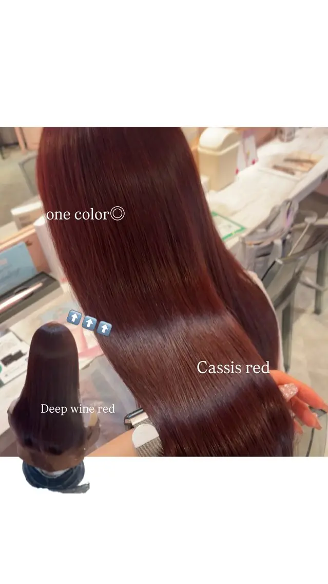 セミロング カラー ブリーチ カシス ブリーチなしカラー レッドカラー ヘアカラー ブリーチ/透明感 カラー/AIRI🦋のヘアスタイル