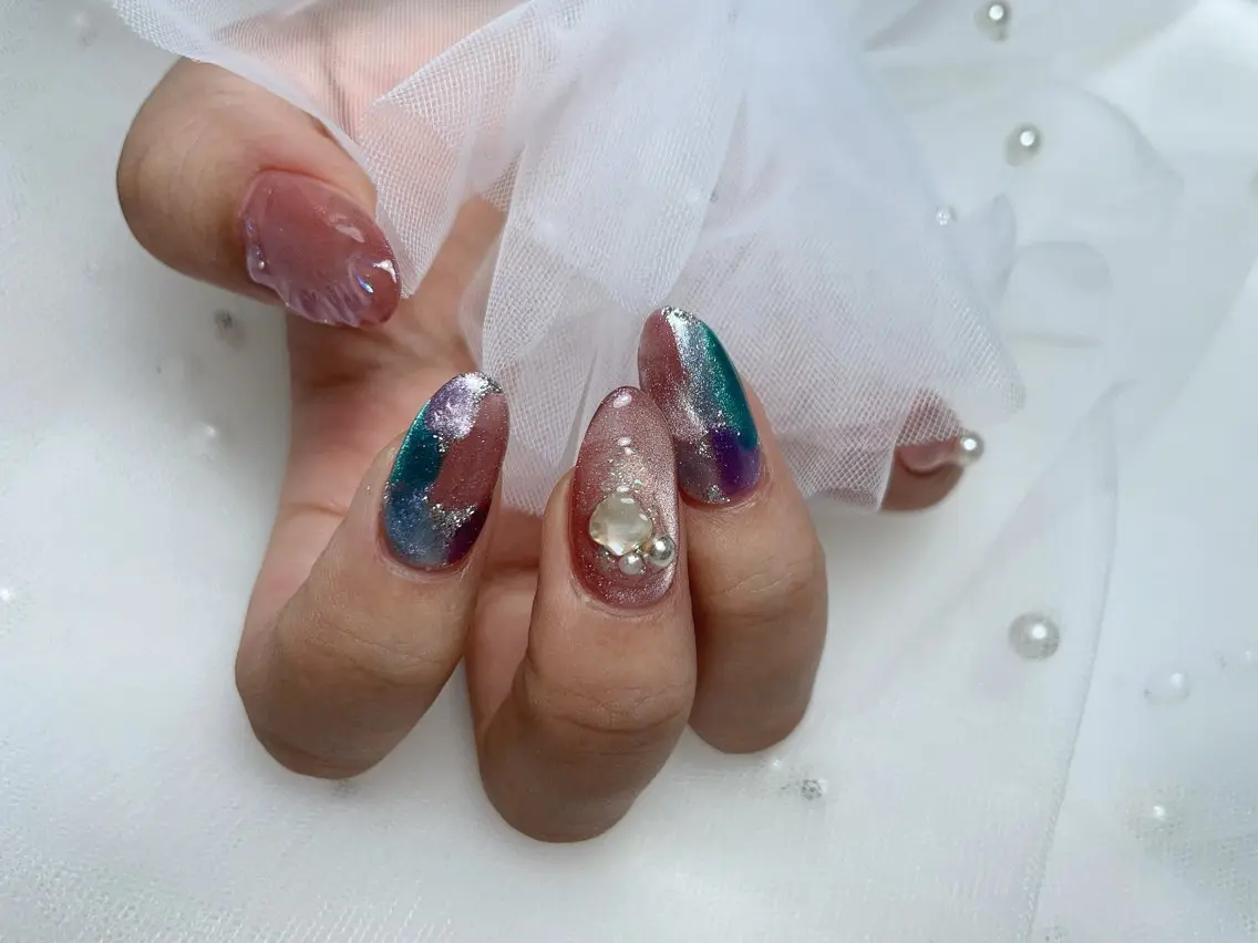 ネイル マグネットネイル ニュアンスネイル オフィスネイル ワンカラーネイル ピンク ハンドネイル Mnail _KKのネイルデザイン