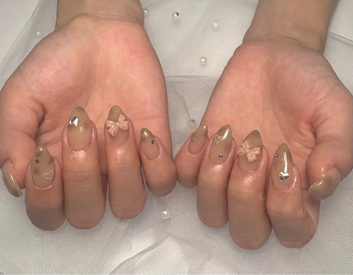 ネイル アニマル柄 ハート リボン ハンドネイル Ema Nail 東梅田店ミキのネイルデザイン