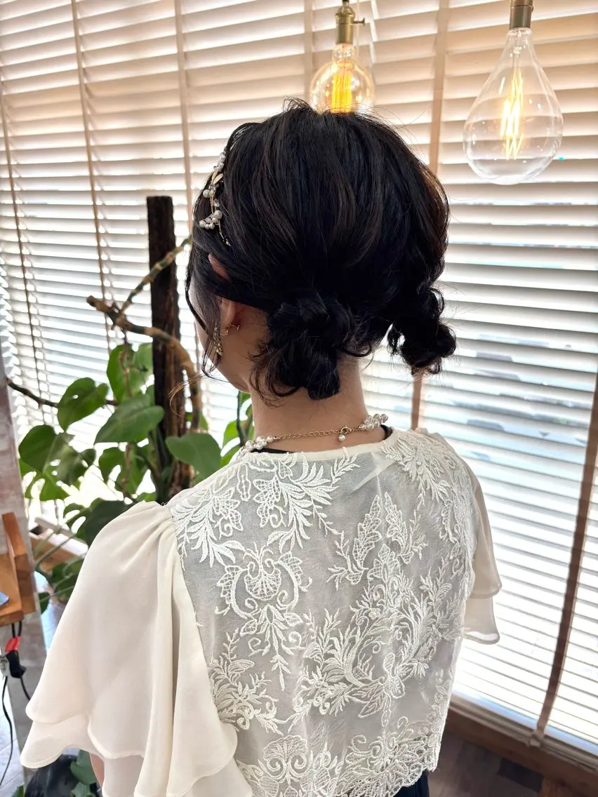 ミディアム ヘアアレンジ お団子ヘア ボブ ヘアセット ヘアメイク＆着付け 福岡高宮mikuのヘアスタイル