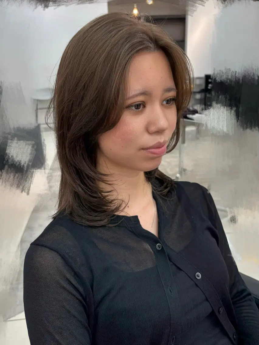 ミディアム カラー ヘアアレンジ カット ヘアカラー トリートメント ボブ/透明感ベージュ 🫧クルミ🌟のヘアスタイル