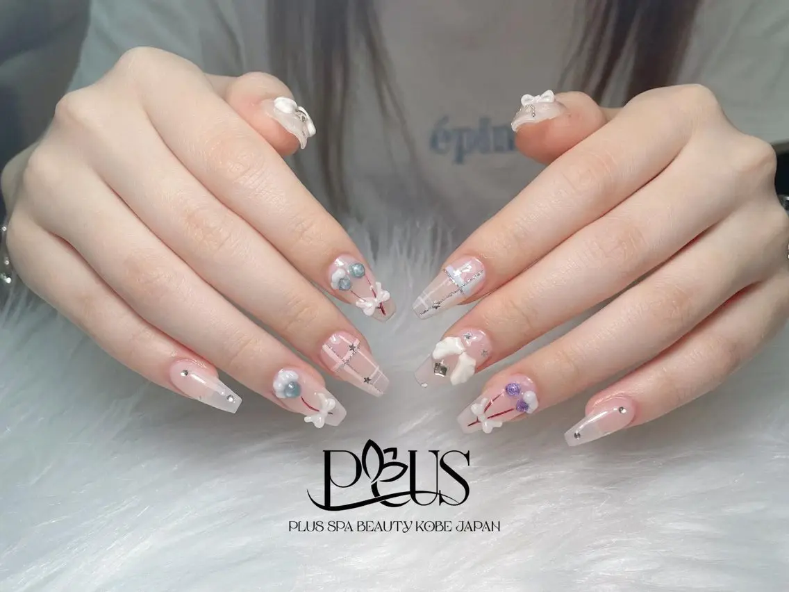 【HAND】自爪ジェルチップ◆10本アート・パーツ付け放題　¥9250の写真