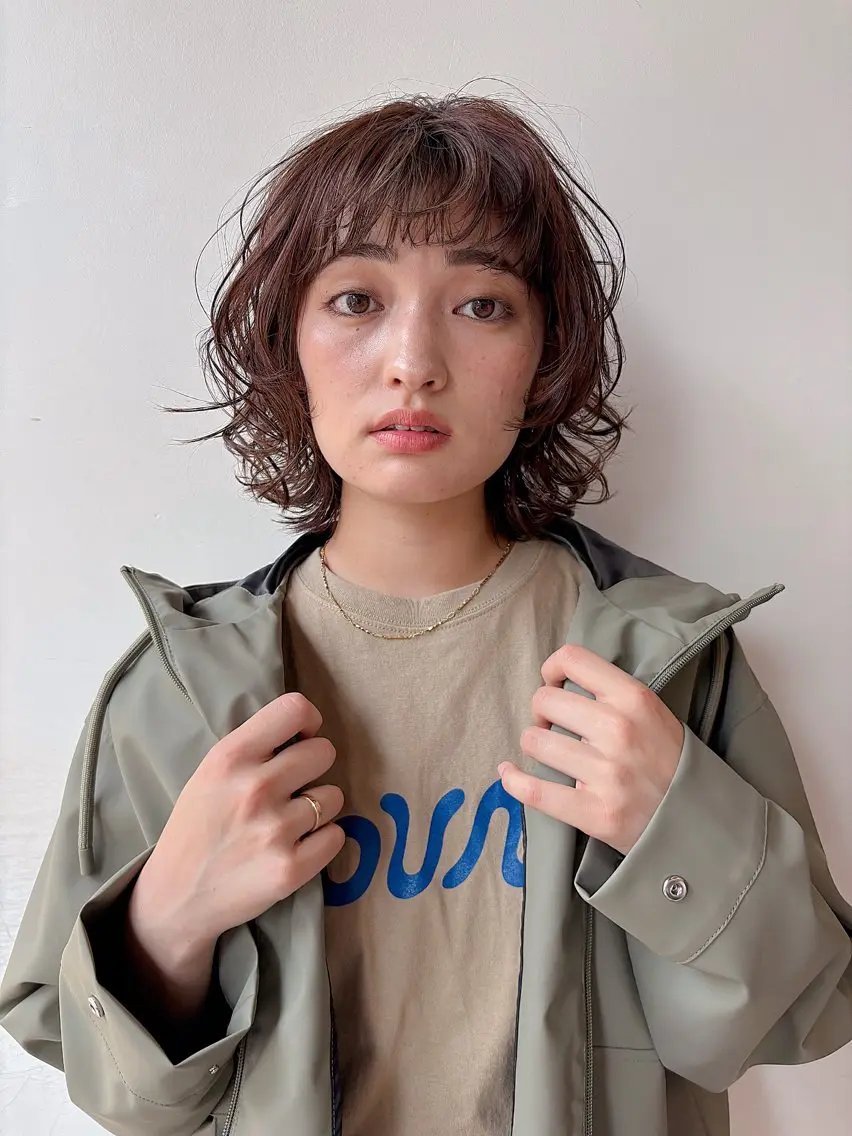 パーマ ニュアンスパーマ カット パーマ トリートメント ボブ/ミディアム 親しみやすさ/さくらのヘアスタイル