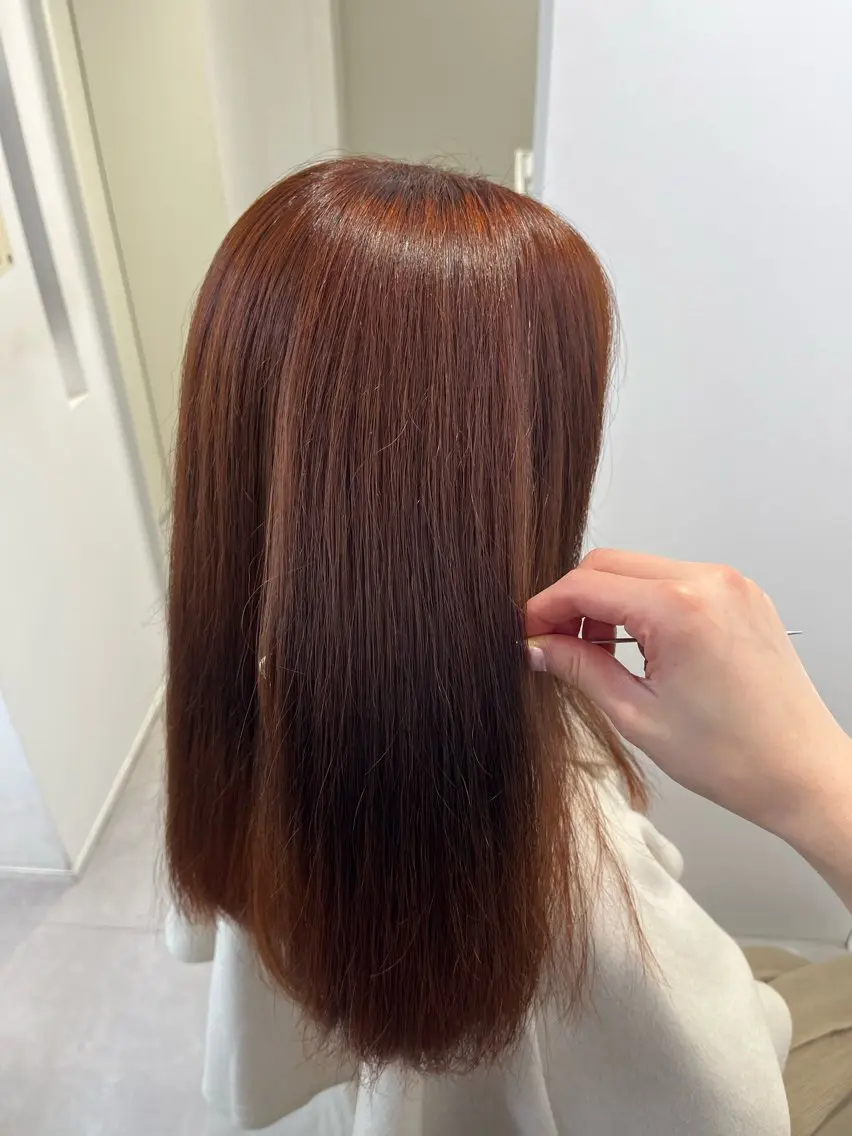 カラー ブラウンカラー オレンジ オレンジブラウン ヘアカラー やまもと ここのヘアスタイル
