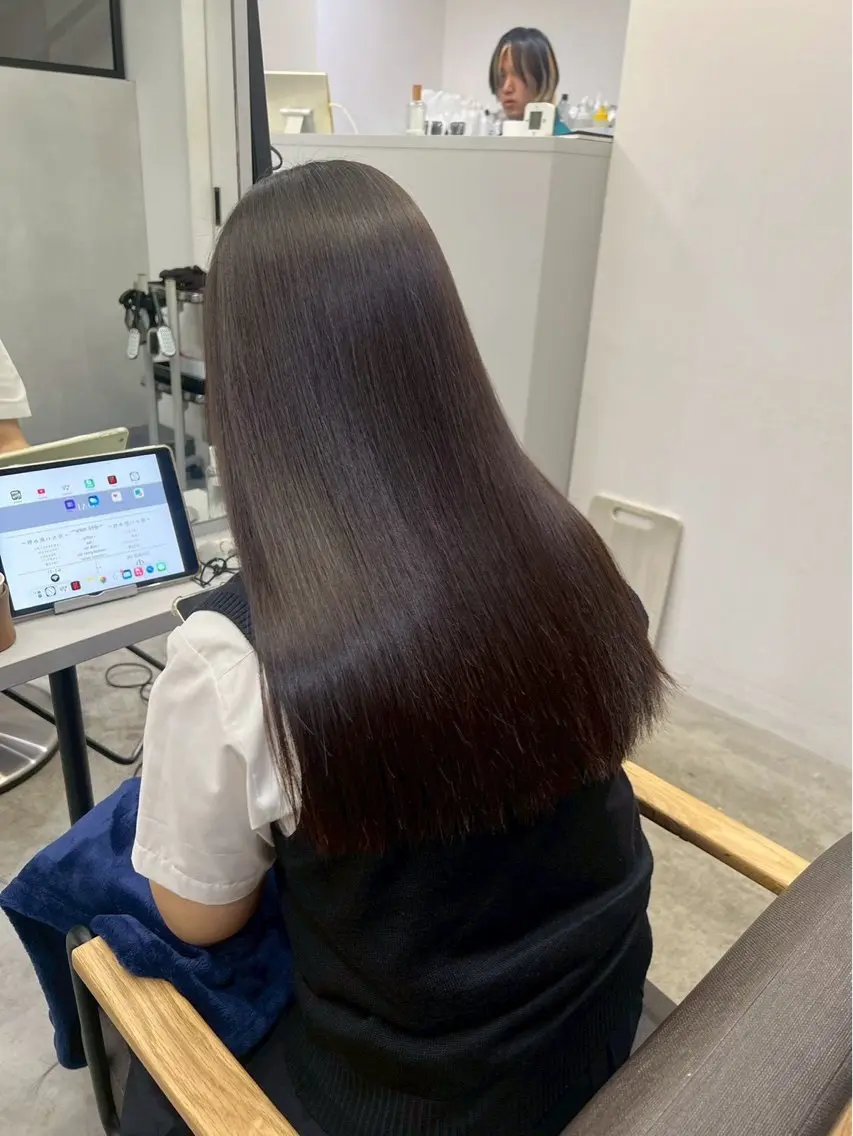 ロング パーマ 縮毛矯正 絶対可愛い暖色カラー 🌷うる艶🌷結奈✨のヘアスタイル