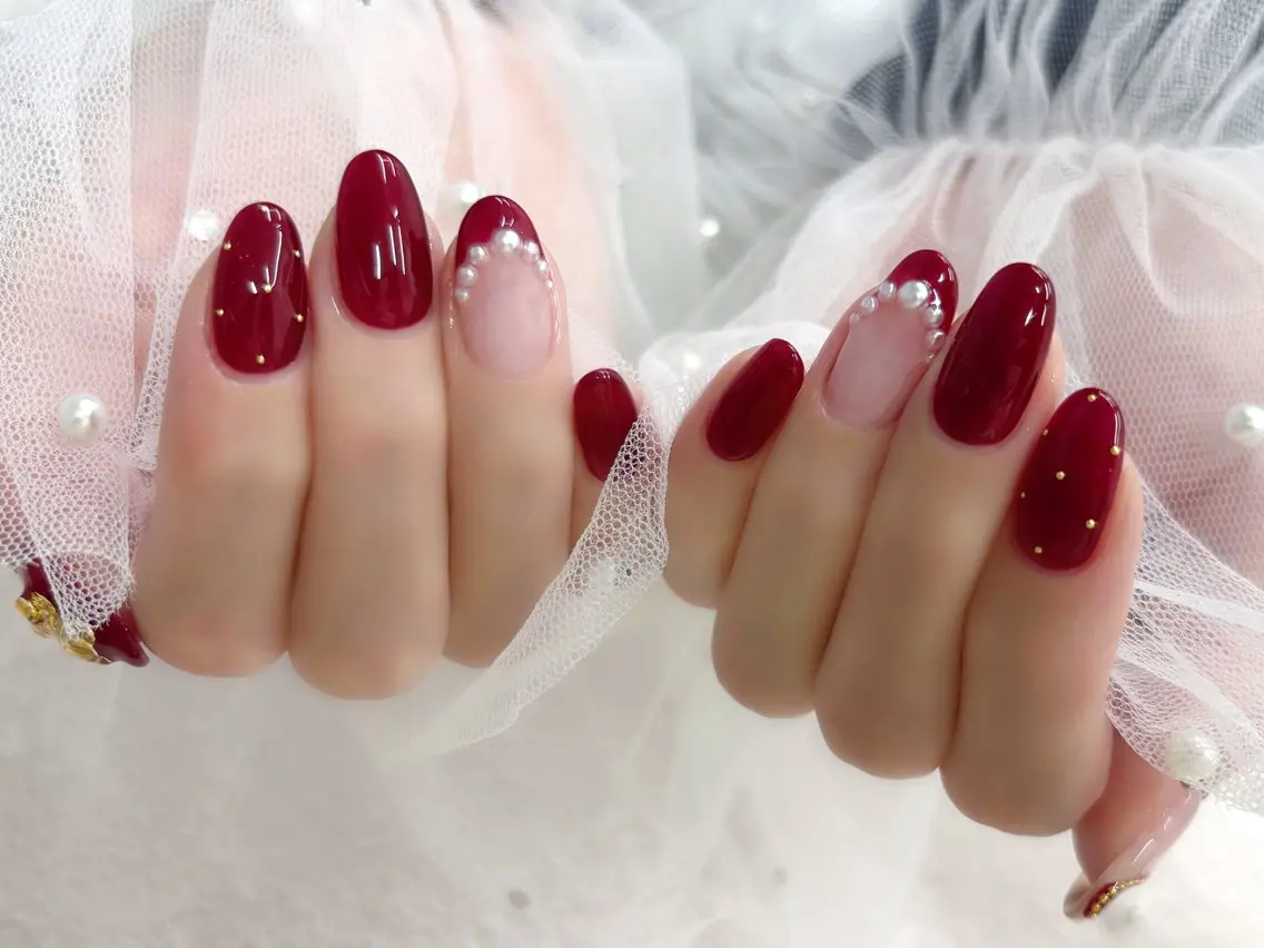 ネイル ガーリー 赤色 NAIL SALON mi5／Momokoのネイルデザイン