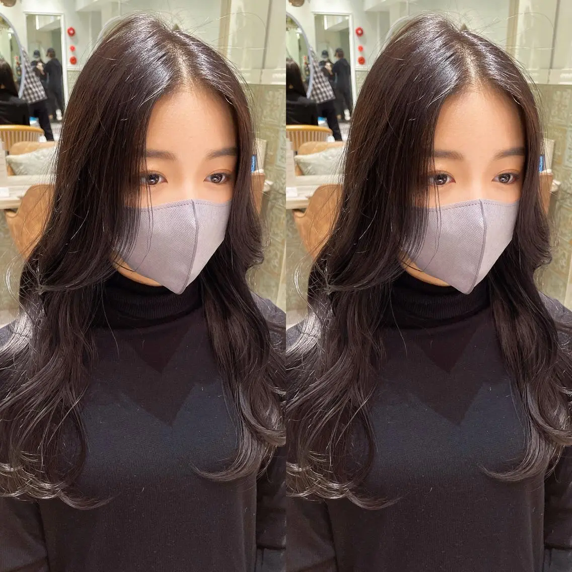 ロング カラー ショートボブ ベージュカラー 黒髪 ブリーチ ブルーカラー 木屋元一/透明感 /前髪/レイヤーのヘアスタイル