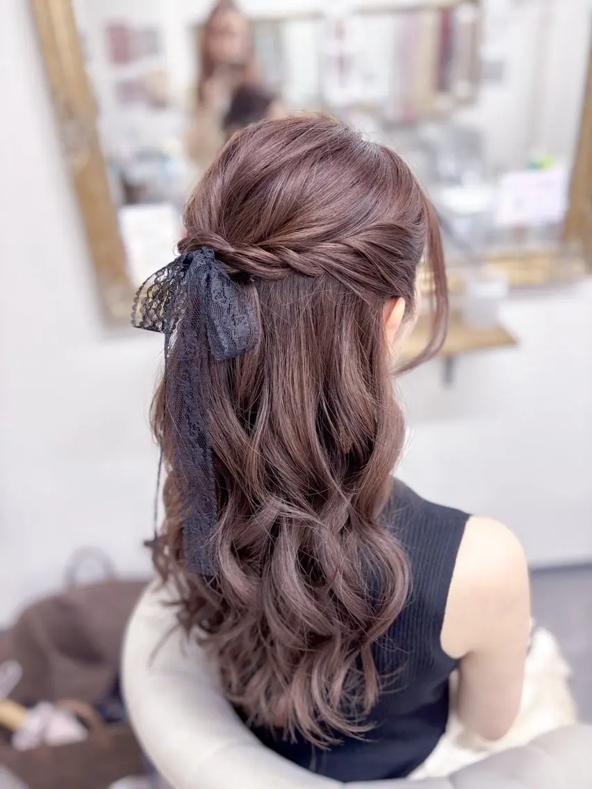 セミロング ヘアアレンジ ハーフアップ ヘアセット ⭐︎moe 【ヘアメイク🧸】のヘアスタイル