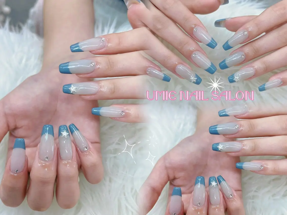 ネイル フットネイル フレンチネイル ジェルネイル ガラスフレンチ マグネットネイル UMIE NAIL SALONのネイルデザイン