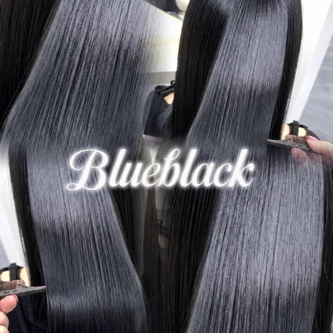 セミロング カラー 黒髪 ブルーカラー ブルーブラック 透明感カラー ヘアカラー トリートメント 韓国/池袋ワンカラー 🩶kaede🩶のヘアスタイル