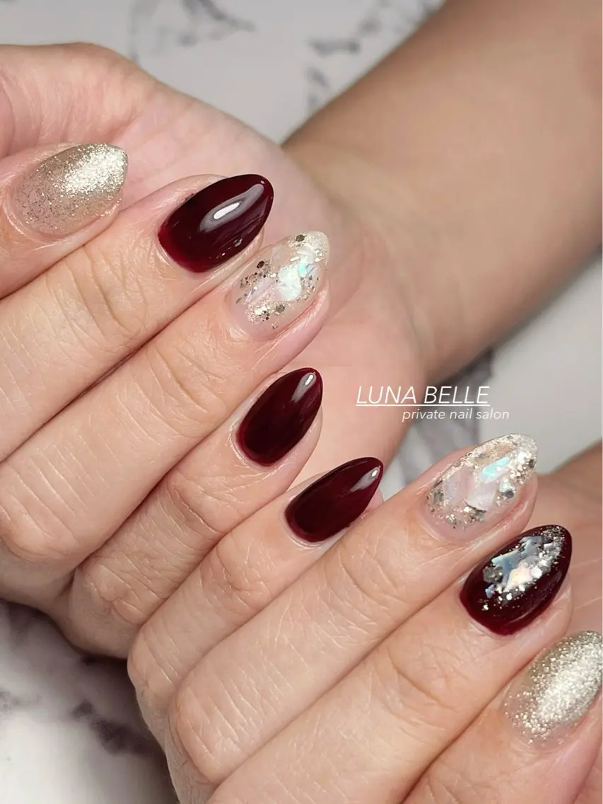 ネイル ボルドー ハンドネイル LUNA BELLEのネイルデザイン