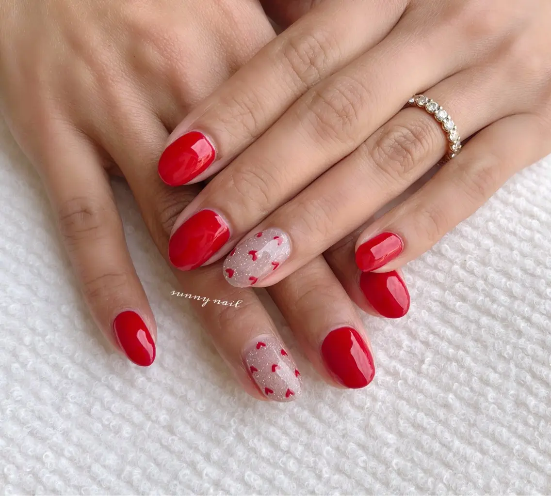 ネイル アートネイル フラッシュネイル ジェルネイル ハート パラジェル sunny nailのネイルデザイン