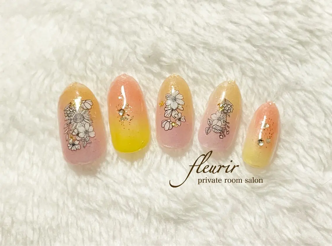 ネイル ラメ(グリッター) オレンジ パープル シンプルネイル 春ネイル フルリール 【プライベートサロンのネイルデザイン