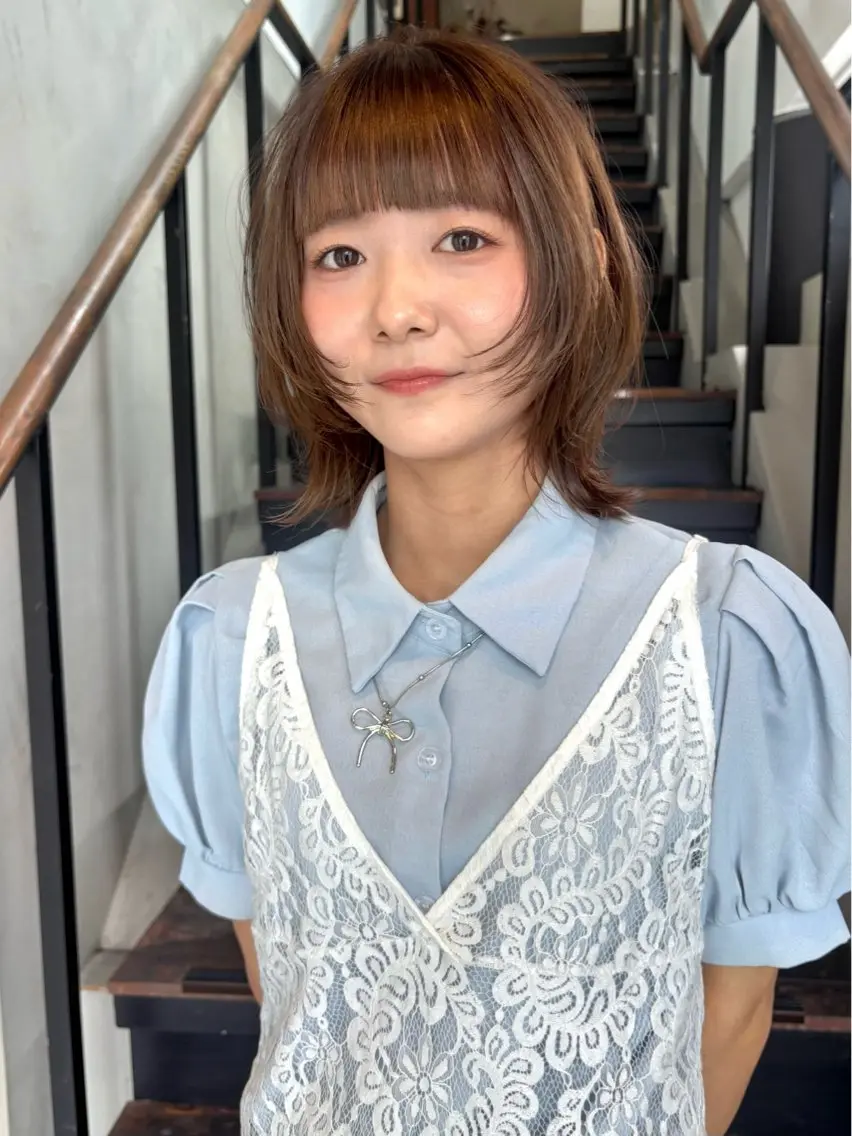 ミディアム カット ヘアカラー ヒナノ/透明感カラー /似合わせカットのヘアスタイル