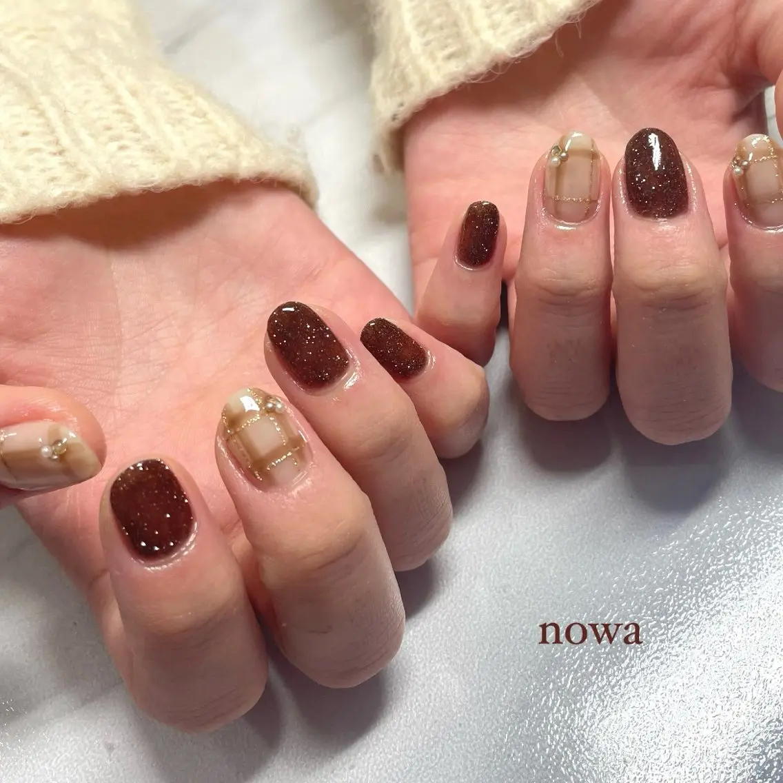 【チェック柄ネイル🎀 】サンプルデザインそのまま(カラー変更可能) オフ+¥1,100の写真