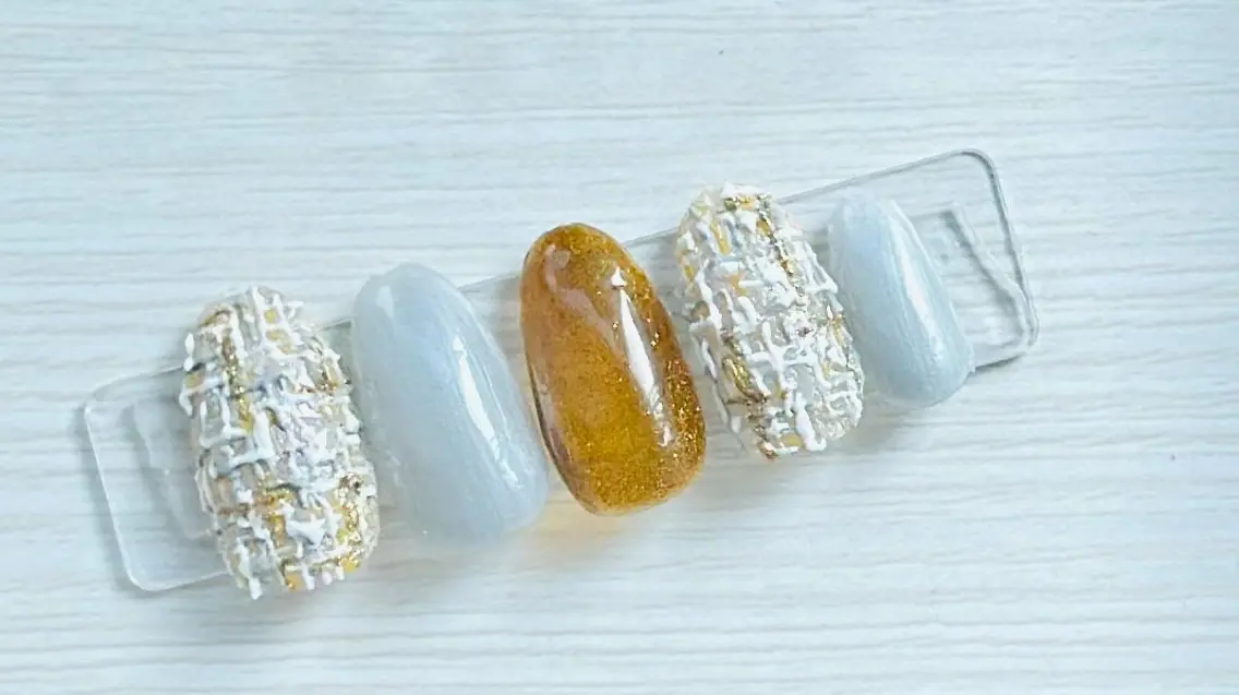 ネイル ジェルネイル ぷっくりネイル ツイードネイル nailsalon oluoluのネイルデザイン