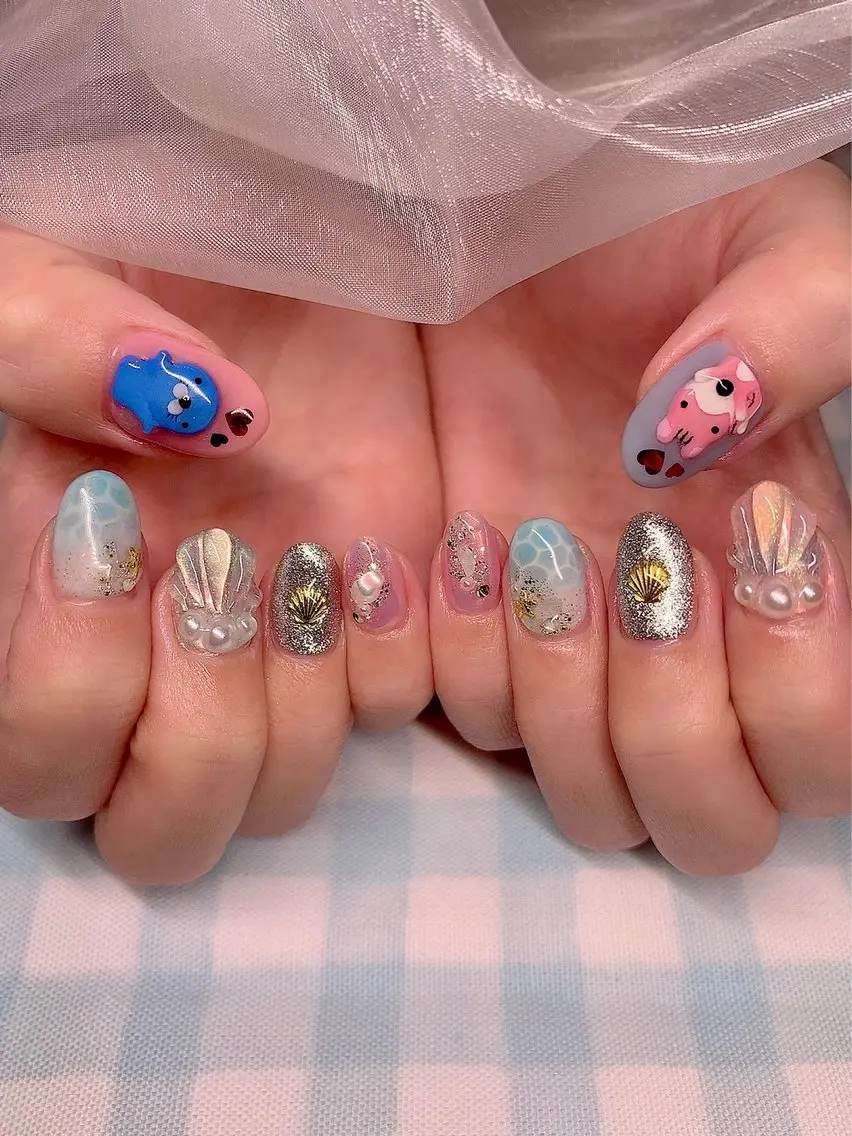 ネイル アートネイル キラキラネイル 韓国ネイル 持ち込み ストーンネイル 3Dアートネイル💗 都築レナのネイルデザイン