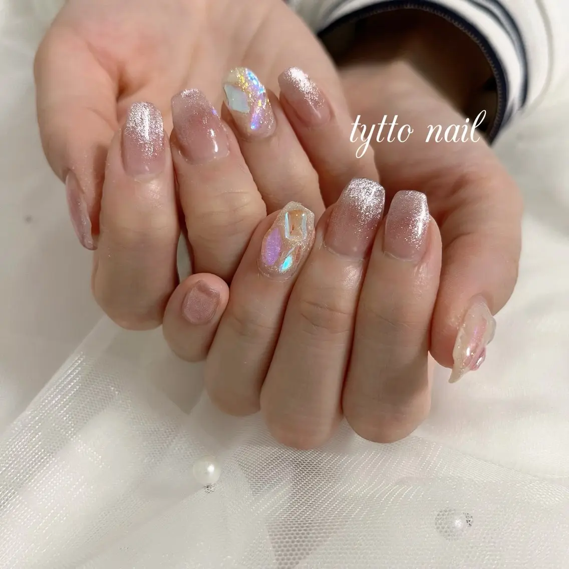 ネイル ガーリー 氷ネイル・うるうるネイル キラキラネイル ラメ(グリッター) マグネットネイル tytto nail ❤︎eriのネイルデザイン