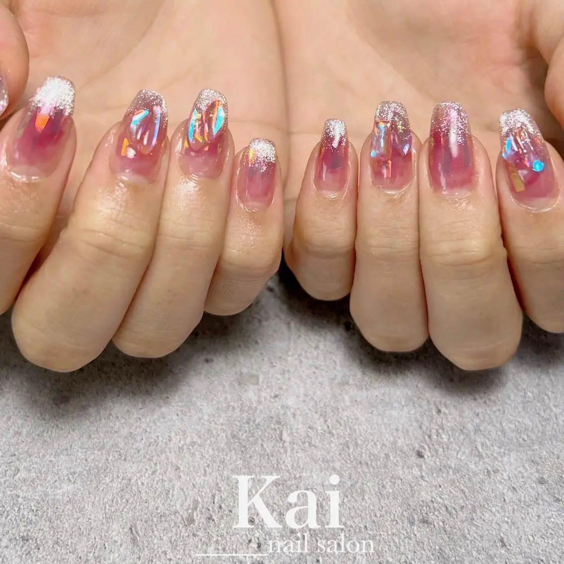 ネイル オーロラネイル チークネイル グラデーション キラキラネイル 韓国ネイル ハンドネイル Kai  nail Mayukoのネイルデザイン