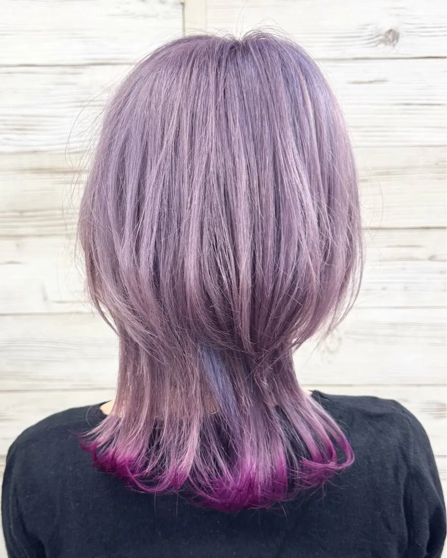 ミディアム カラー ヘアアレンジ ブリーチ ウルフカット カット 枝毛カット&髪質改善 満足NO.1岡しゃんのヘアスタイル