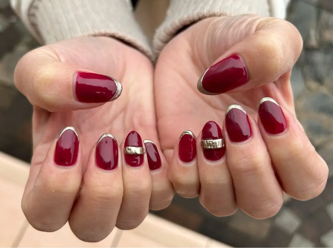 ネイル ボルドー フレンチネイル ミラーネイル nailsalon kiii'sのネイルデザイン