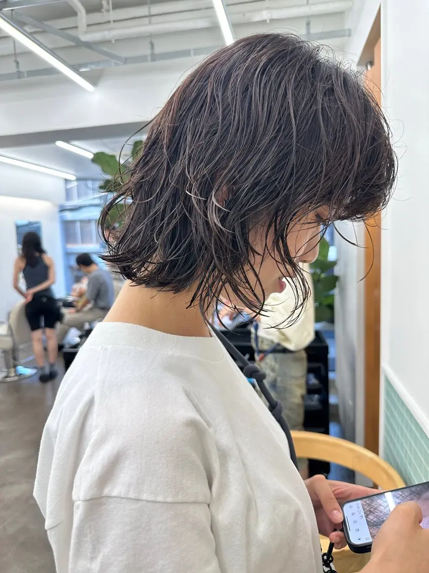 ショート カラー パーマ カット ヘアカラー パーマ ボブ/レイヤー/ケア パーマ/リュウタのヘアスタイル