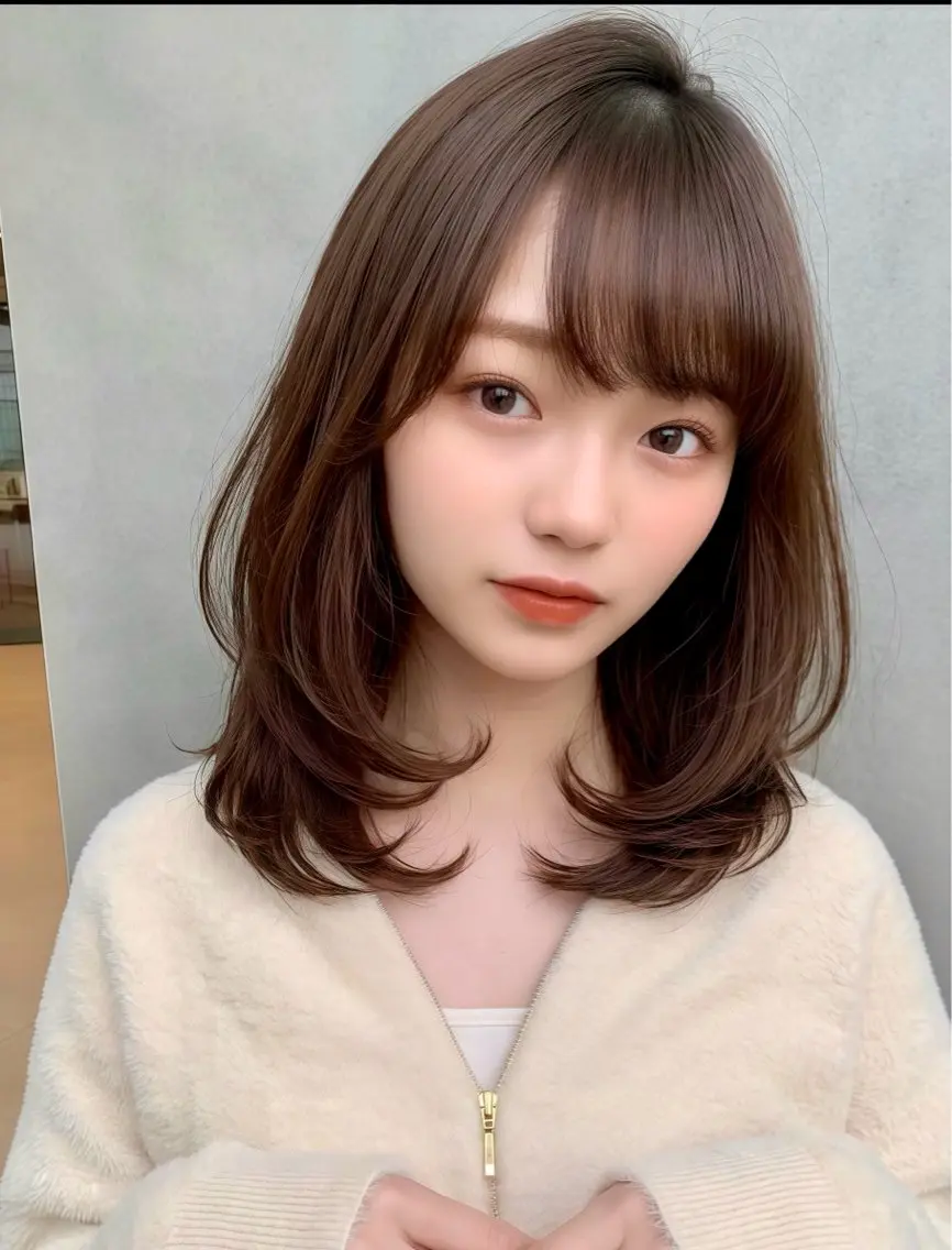 ミディアム ケアカラー 髪質改善 韓国風ヘア レイヤーカット 小顔カット ヘアカラー トリートメント 吉川 友稀のヘアスタイル