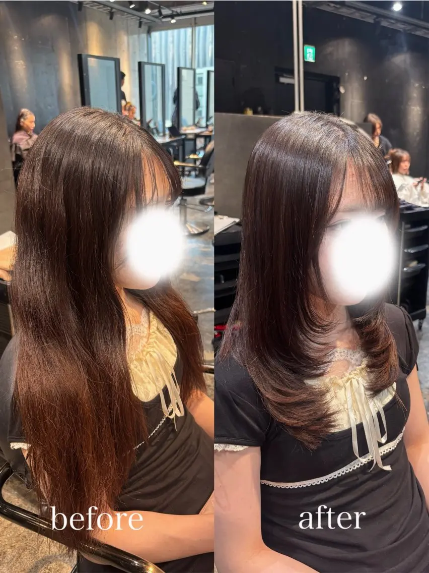 セミロング レイヤーカット 縮毛矯正 カット 縮毛矯正 縮毛矯正/レイヤー /まな⭐️のヘアスタイル