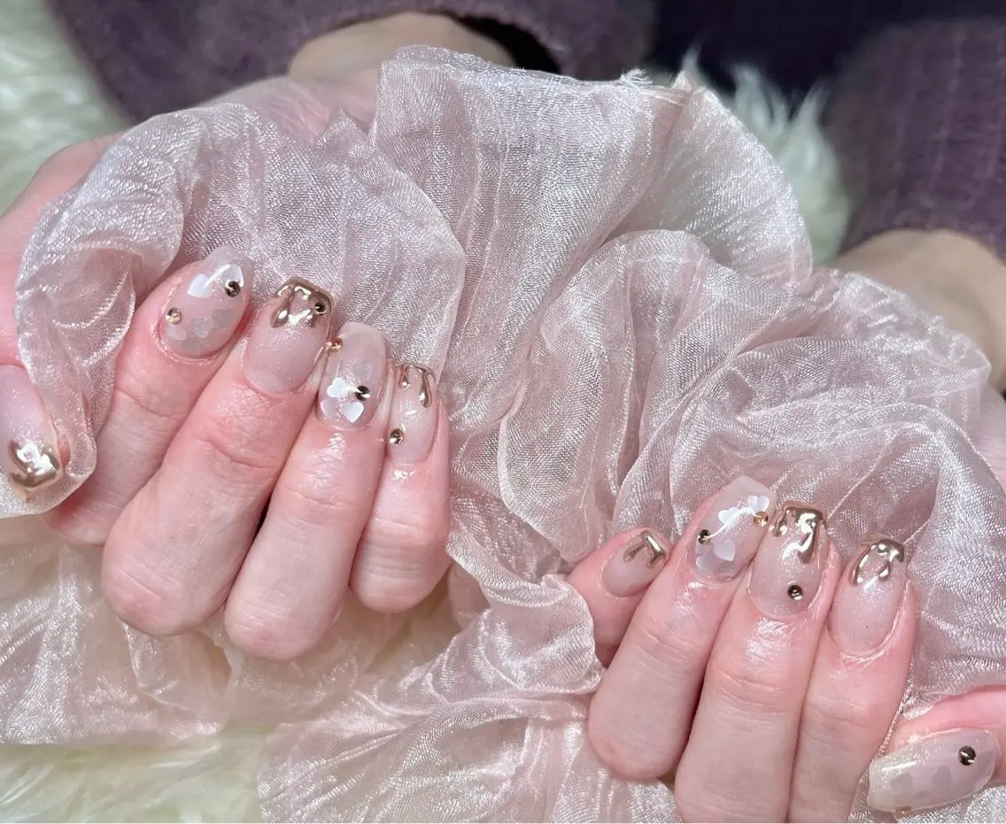 ネイル 長さ出し フレンチネイル ジェルネイル グラデーション ハート ハンドネイル Nail&eye Belire 新宿のネイルデザイン