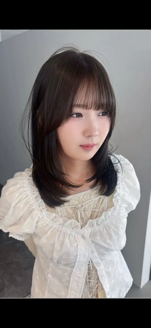 ミディアム 顔まわりレイヤー 顔周りカット 韓国風ヘア レイヤーカット 似合わせカット カット yui/レイヤー/ ラベンダー/似合わせのヘアスタイル