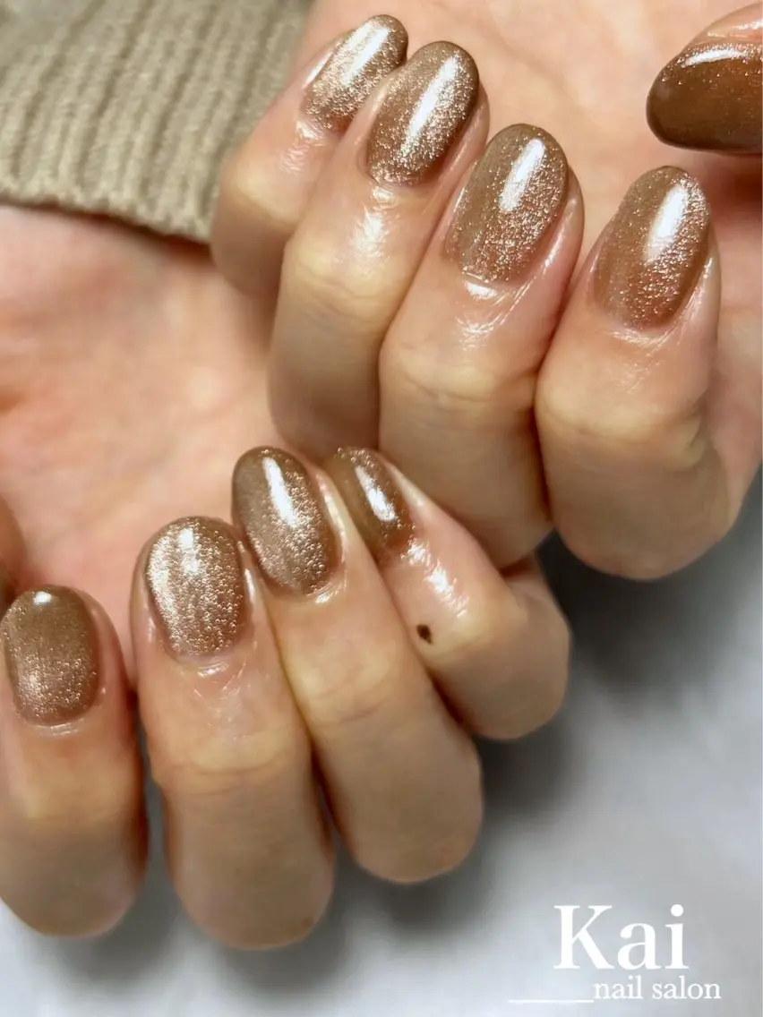 ネイル ブラウン 韓国ネイル マグネットネイル ニュアンスネイル ショートネイル ハンドネイル Kai nail Mayukoのネイルデザイン