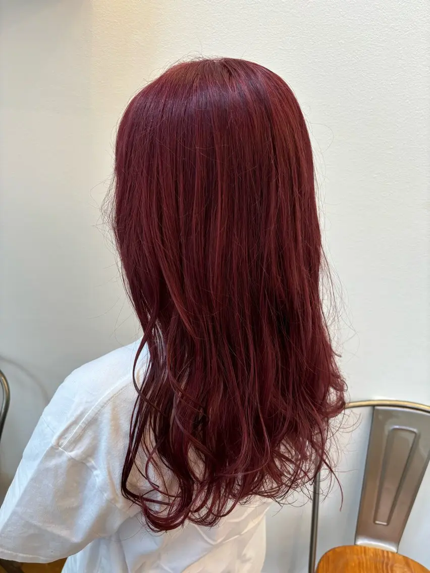 ロング カラー ブリーチ レッドカラー ヘアカラー トリートメント 加藤 つばさのヘアスタイル