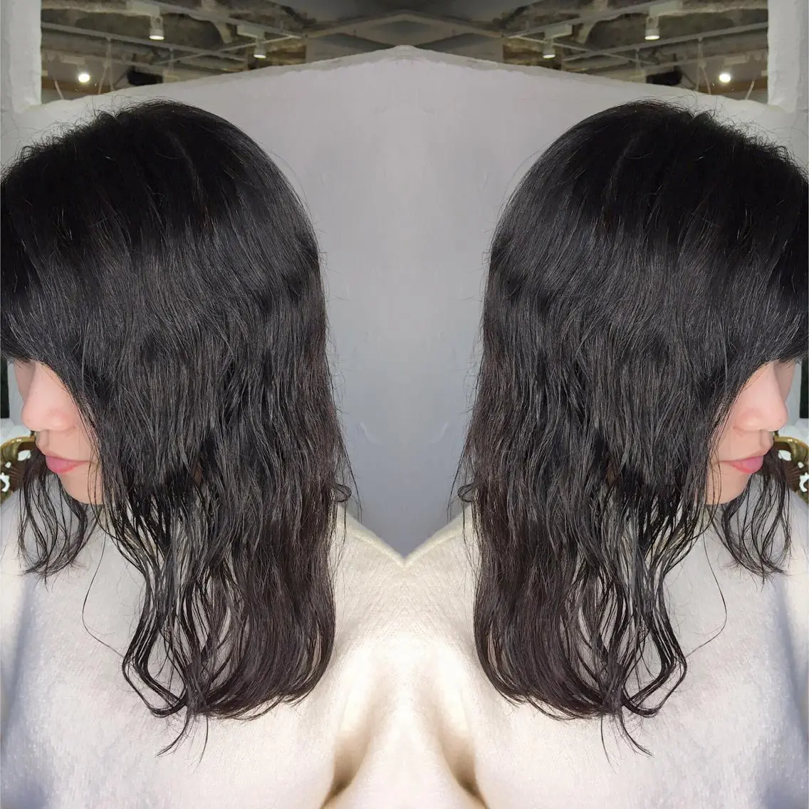 セミロング カラー パーマ セミロングパーマ グレージュ エグチ アキラのヘアスタイル