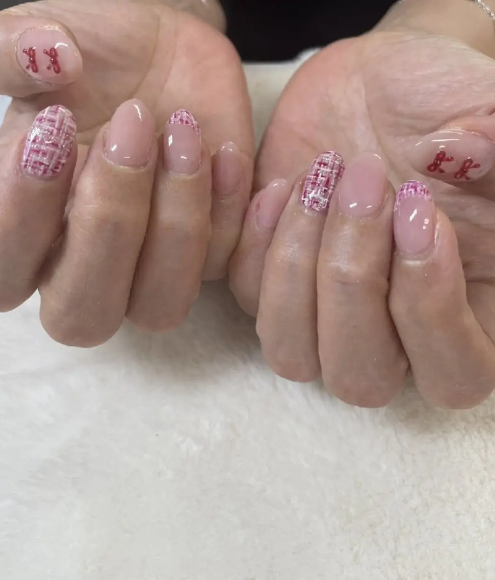 ネイル ガーリー ツイードネイル ハンドネイル 心斎橋Salon Epokkuのネイルデザイン