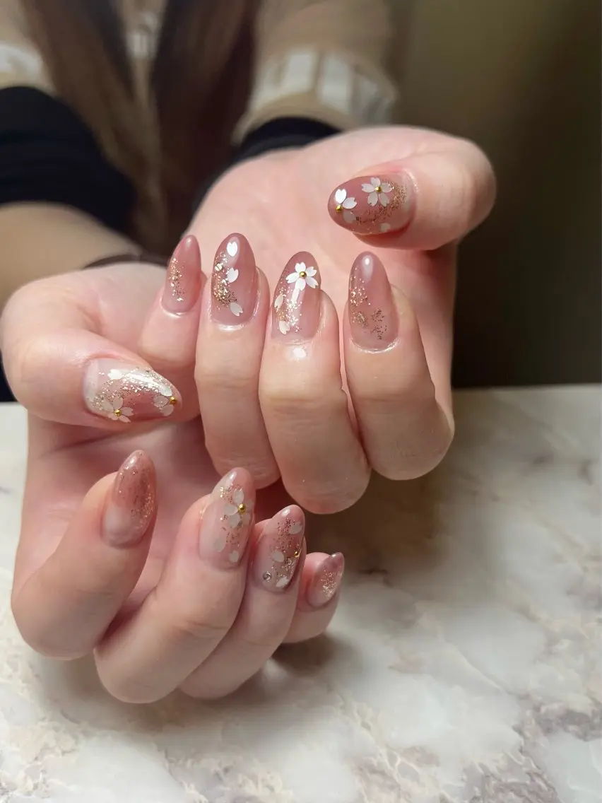 ネイル アートネイル 桜ネイル ニュアンスネイル 港区ネイル🌼*･ Shainon池田のネイルデザイン