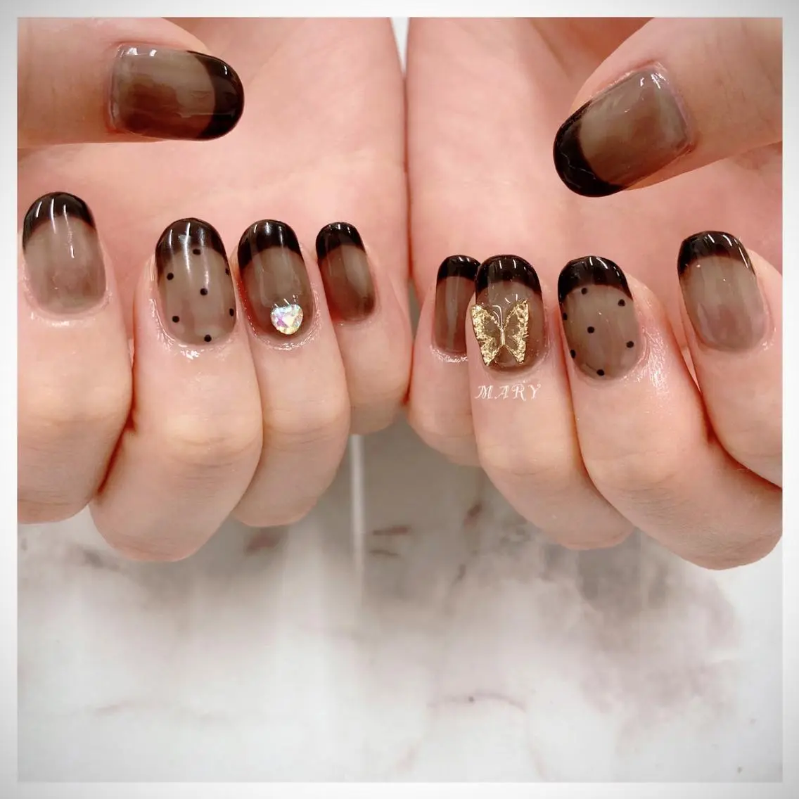 ネイル アートネイル フレンチネイル ハート ニュアンスネイル ハンドネイル Mary nail .narumiのネイルデザイン