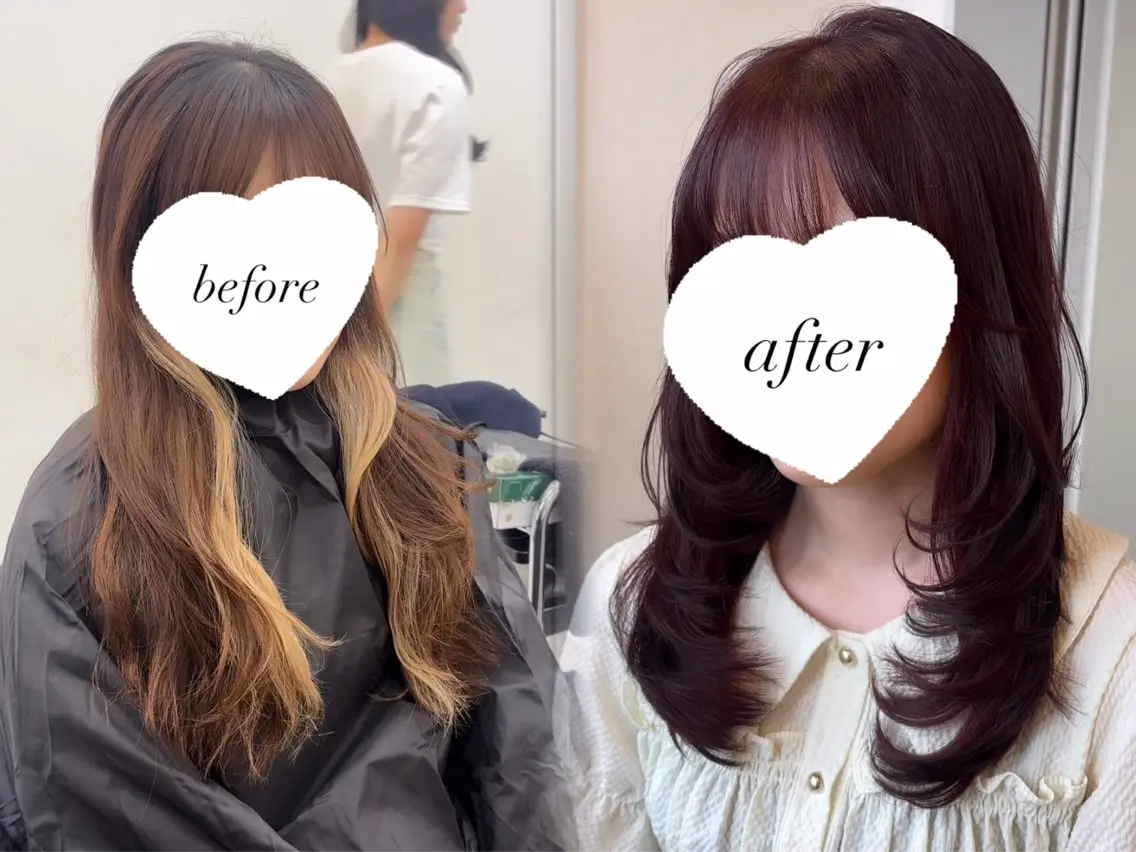 セミロング カット ヘアカラー 韓国レイヤー艶カラー ブリーチ otohaのヘアスタイル